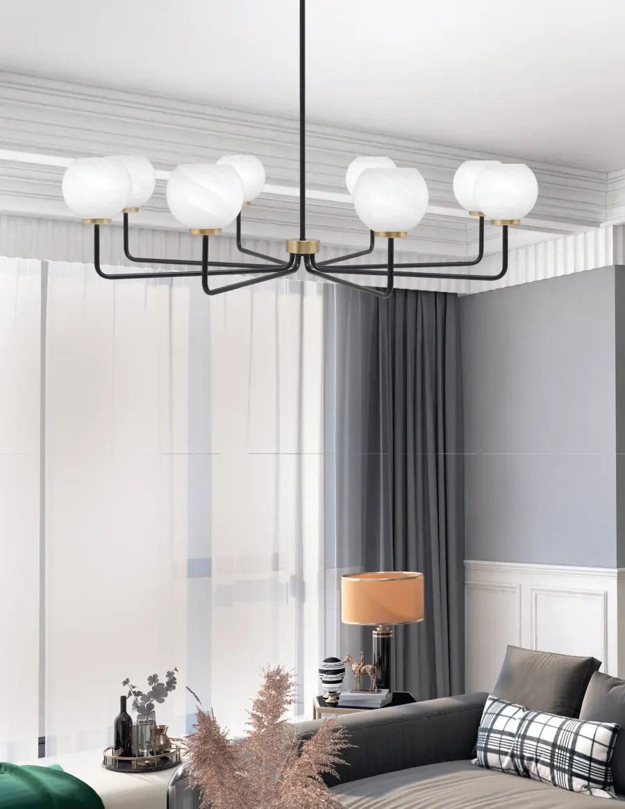 Sophisticated Linear Chandelier with Elegant Marble Glass Shades - Image 3