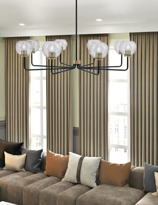 Sandia 8-Light Chandelier in Matte Black & New Age Brass with Smoke Bubble Glass - Image 3