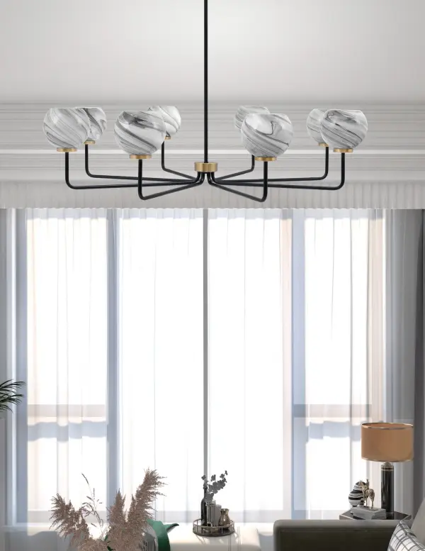 Bold Linear Chandelier with Striking Two-Tone Finish & Artisan Glass - Image 3