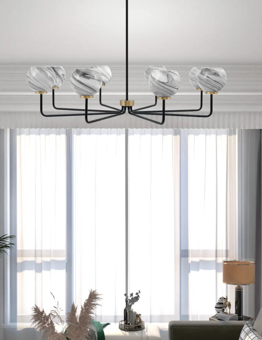 Bold Linear Chandelier with Striking Two-Tone Finish & Artisan Glass - Image 3