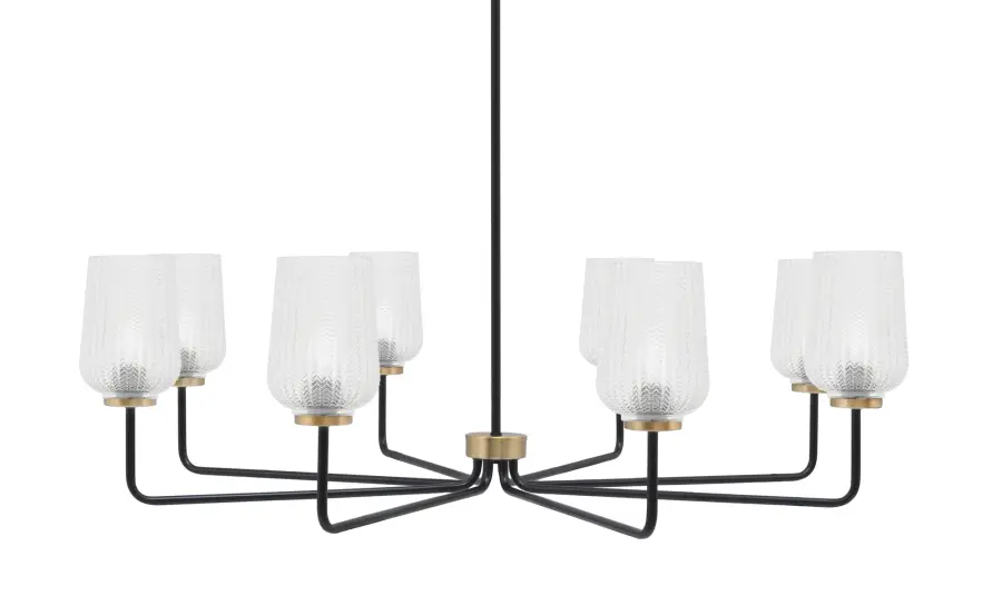 Sandia 8 Light Chandelier in Matte Black & New Age Brass with Clear Textured Glass - Image 1