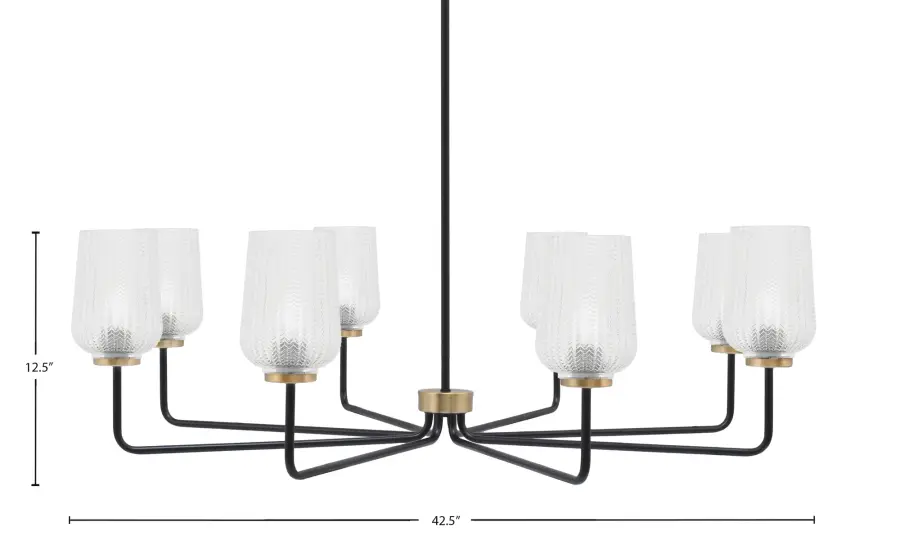 Sandia 8 Light Chandelier in Matte Black & New Age Brass with Clear Textured Glass - Image 2