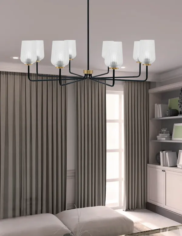 Sandia 8 Light Chandelier in Matte Black & New Age Brass with Clear Textured Glass - Image 3