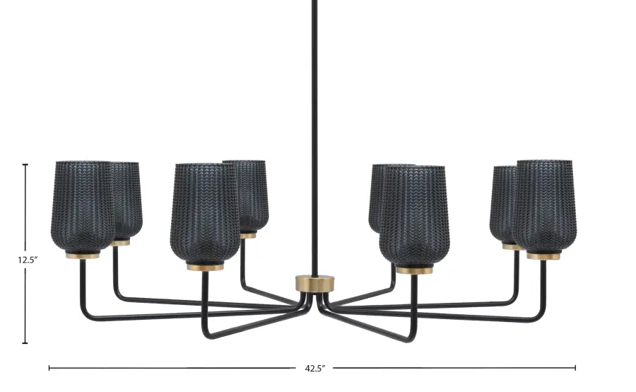 Sandia 8 Light Chandelier in Matte Black & New Age Brass with Smoke Glass - Image 2