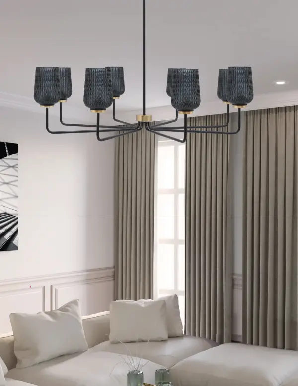 Sandia 8 Light Chandelier in Matte Black & New Age Brass with Smoke Glass - Image 3