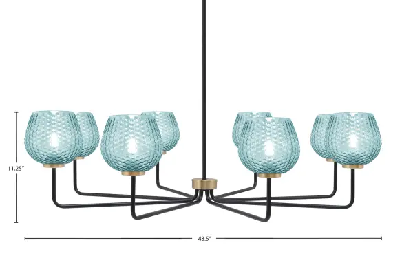 The Sandia 8-Light Chandelier combines contemporary design with artistic flair through its striking turquoise textured glass shades and sophisticated two-tone finish. Perfect for making a bold statement in dining rooms or entryways. - alternate view