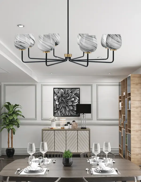 Sandia 8 Light Chandelier with Onyx Swirl Glass - Image 3