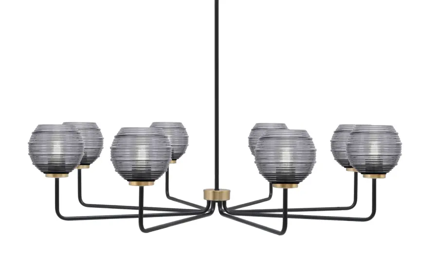 Bold Linear Chandelier with Mixed Metal Finish and Ribbed Glass Shades - Image 1