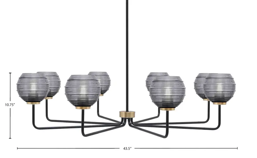 Bold Linear Chandelier with Mixed Metal Finish and Ribbed Glass Shades - Image 2