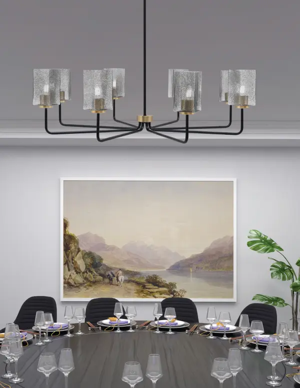 Bold Linear Chandelier with Mixed Metal Finish and Dramatic Glass Shades - Image 3