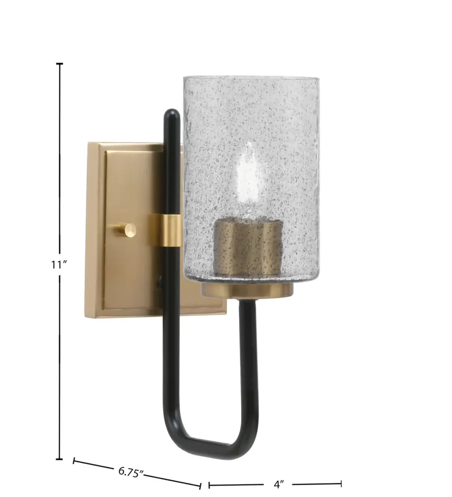 Sandia Wall Sconce - Matte Black & New Age Brass with Smoke Bubble Glass - Image 2