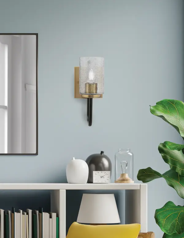 Sandia Wall Sconce - Matte Black & New Age Brass with Smoke Bubble Glass - Image 3
