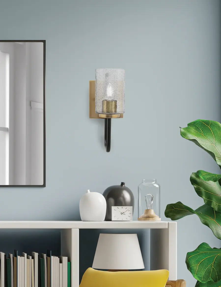 Sandia Wall Sconce - Matte Black & New Age Brass with Smoke Bubble Glass - Image 3