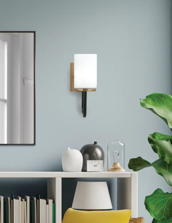 Sandia Wall Sconce - Matte Black & New Age Brass with White Muslin Glass - Image 3