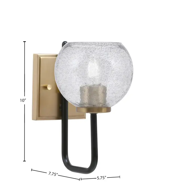 Sandia Wall Sconce - Matte Black & New Age Brass with Smoke Bubble Glass - Image 2