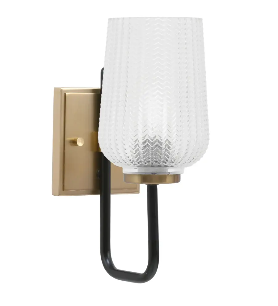 Sandia Wall Sconce - Matte Black & New Age Brass with Clear Textured Glass - Image 1