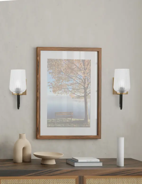 Sandia Wall Sconce - Matte Black & New Age Brass with Clear Textured Glass - Image 3