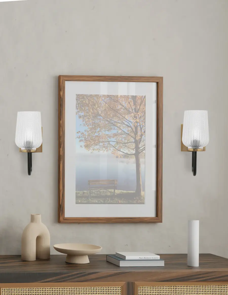 Sandia Wall Sconce - Matte Black & New Age Brass with Clear Textured Glass - Image 3