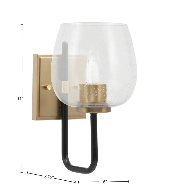 The Sandia Wall Sconce combines matte black and brass finishes with unique bubble glass for an eye-catching industrial-modern aesthetic. Compact at 6" wide, it's perfect for smaller spaces needing character and style. - alternate view