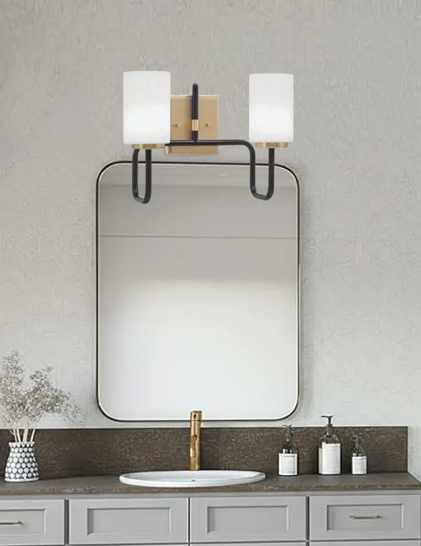 Sandia 2 Light Bath Bar in Matte Black & New Age Brass - Image 3
