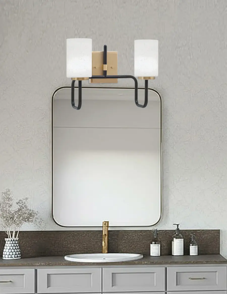Sandia 2 Light Bath Bar in Matte Black & New Age Brass - Image 3