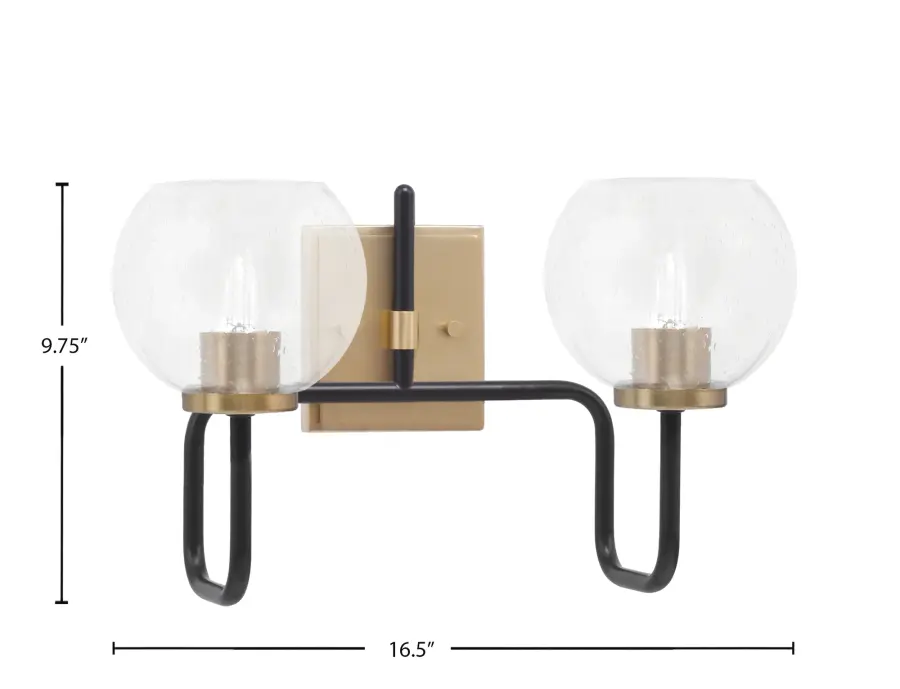 Sandia 2-Light Bath Bar in Matte Black & New Age Brass with Clear Bubble Glass - Image 2