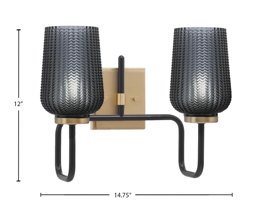 Sandia 2 Light Bath Bar in Matte Black & New Age Brass with Smoke Glass - Image 2