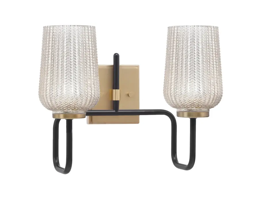 Sandia 2-Light Bath Bar in Matte Black & New Age Brass with Silver Textured Glass - Image 1