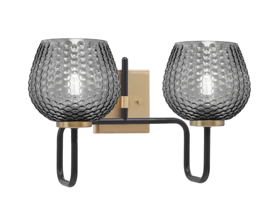 Sandia 2-Light Bath Bar in Matte Black & New Age Brass with Smoke Glass - Image 1