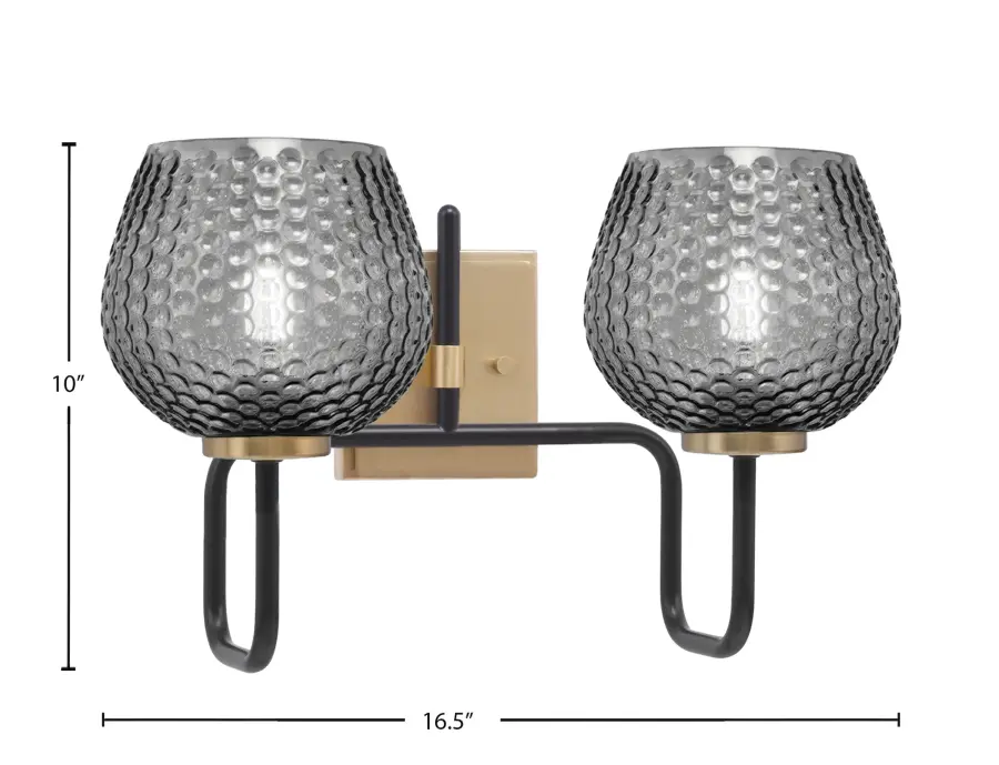 Sandia 2-Light Bath Bar in Matte Black & New Age Brass with Smoke Glass - Image 2