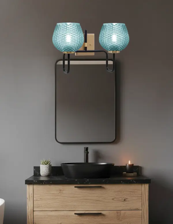 Sandia 2 Light Bath Bar with Turquoise Glass - Image 3