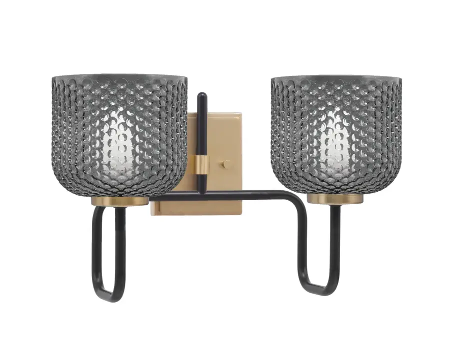 Sandia 2-Light Bath Bar in Matte Black & New Age Brass with Smoke Glass - Image 1