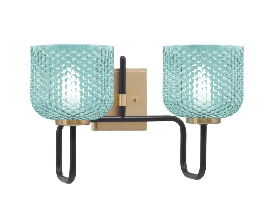 Bold Two-Tone Bath Bar with Vibrant Turquoise Glass Shades - Image 1