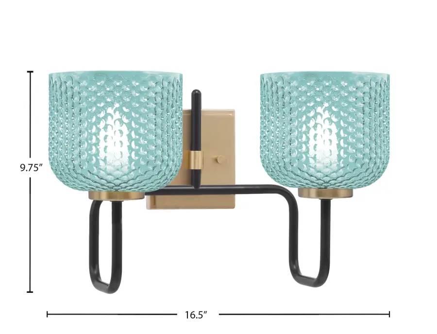 Bold Two-Tone Bath Bar with Vibrant Turquoise Glass Shades - Image 2