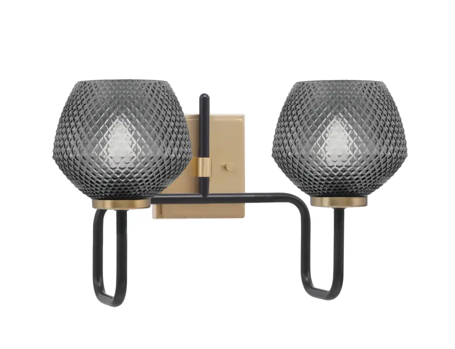 Sandia 2-Light Bath Bar in Matte Black & New Age Brass with Smoke Glass - Image 1