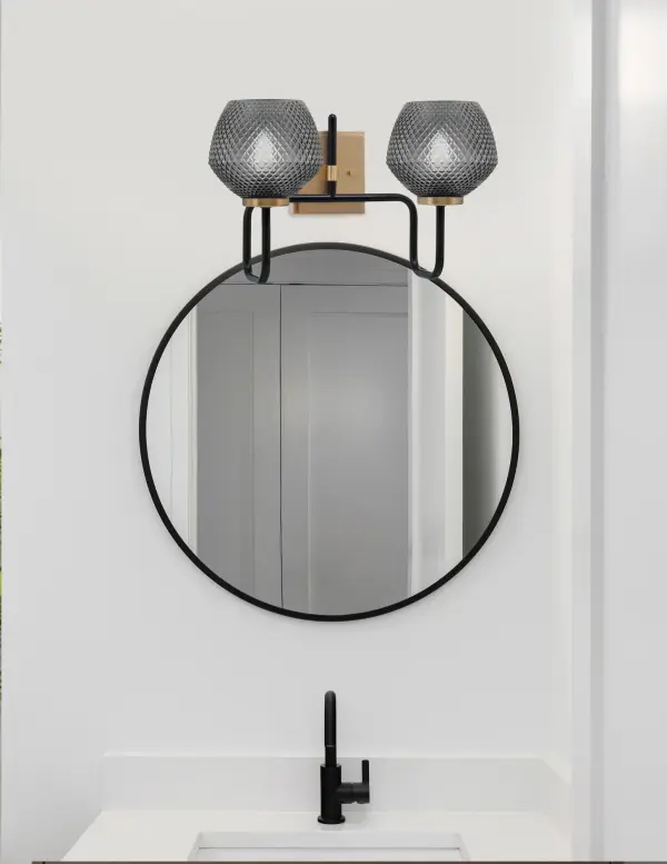 Sandia 2-Light Bath Bar in Matte Black & New Age Brass with Smoke Glass - Image 3