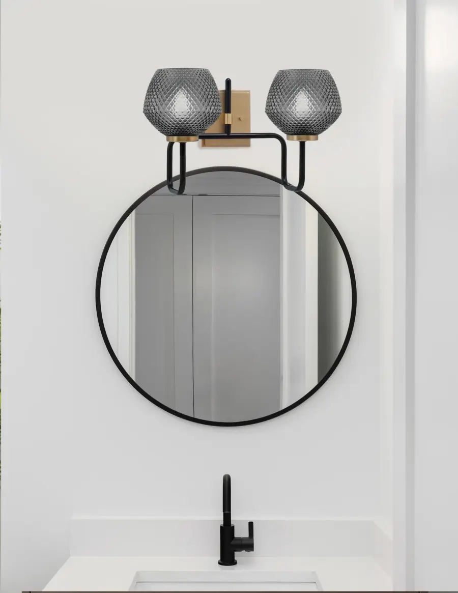 Sandia 2-Light Bath Bar in Matte Black & New Age Brass with Smoke Glass - Image 3