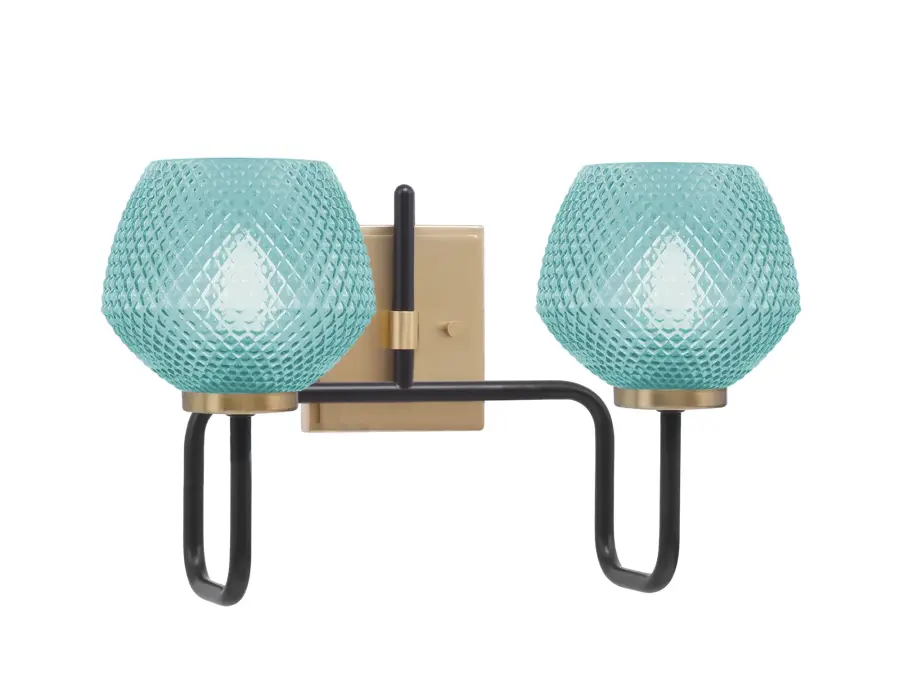 Bold Two-Tone Bath Bar with Vibrant Turquoise Glass Shades - Image 1