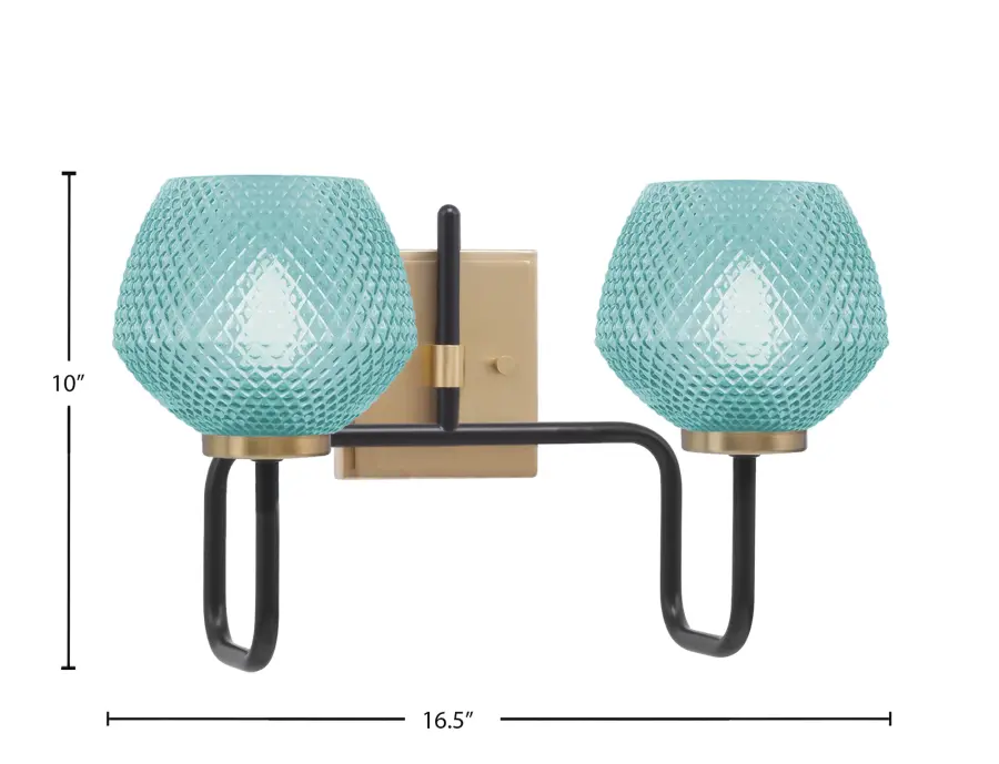 Bold Two-Tone Bath Bar with Vibrant Turquoise Glass Shades - Image 2