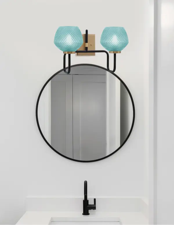 Bold Two-Tone Bath Bar with Vibrant Turquoise Glass Shades - Image 3