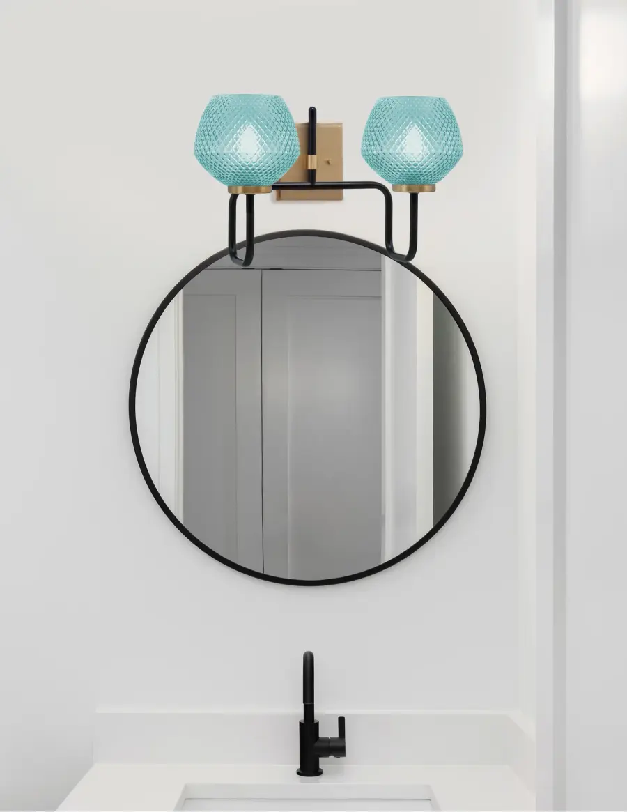 Bold Two-Tone Bath Bar with Vibrant Turquoise Glass Shades - Image 3