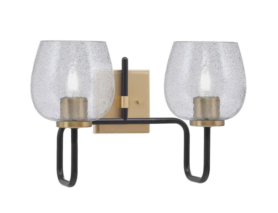 Sandia 2-Light Bath Bar in Matte Black & New Age Brass with Smoke Bubble Glass - Image 1
