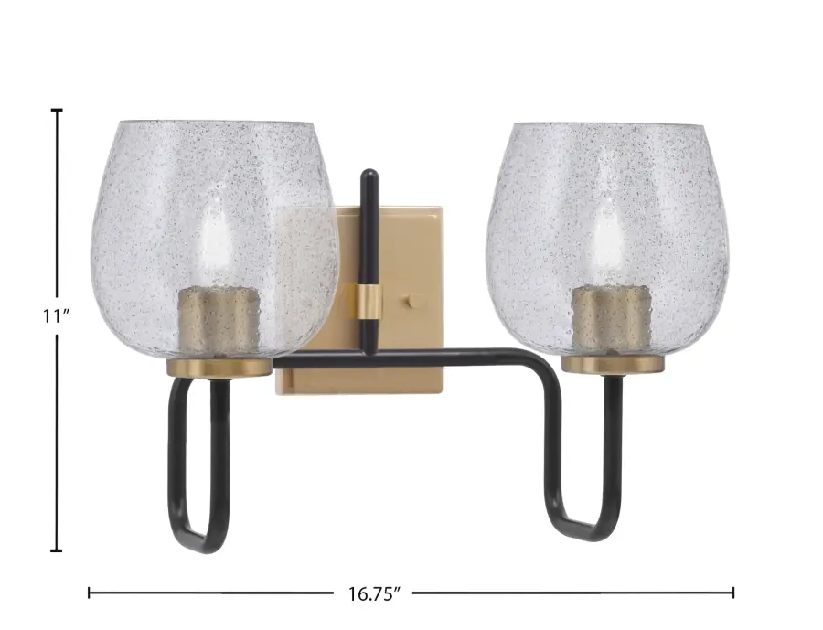 Sandia 2-Light Bath Bar in Matte Black & New Age Brass with Smoke Bubble Glass - Image 2