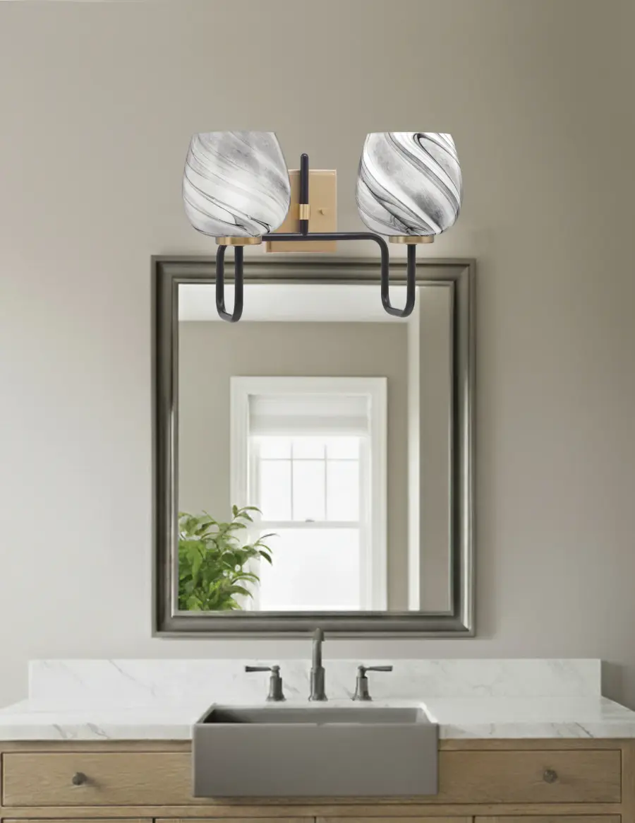 Sandia 2 Light Bath Bar with Onyx Swirl Glass - Image 3