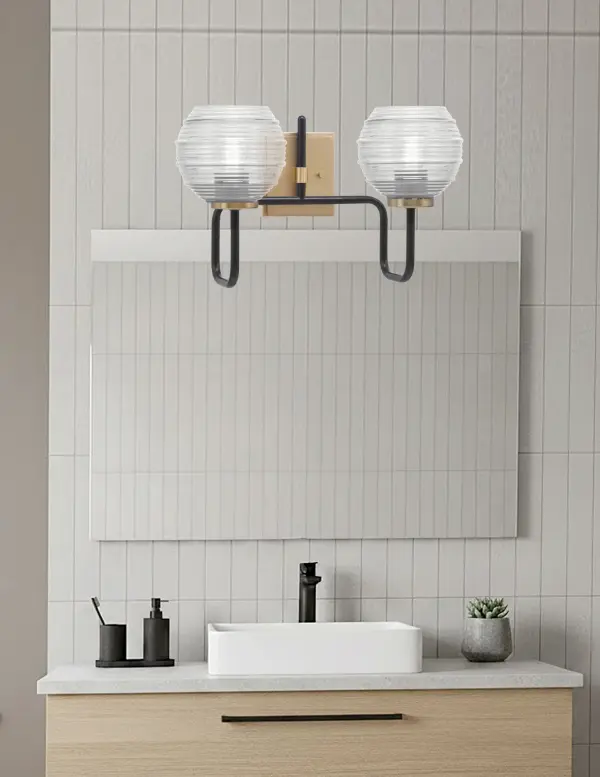 Sophisticated Two-Tone Bath Bar with Textured Glass Shades - Image 3
