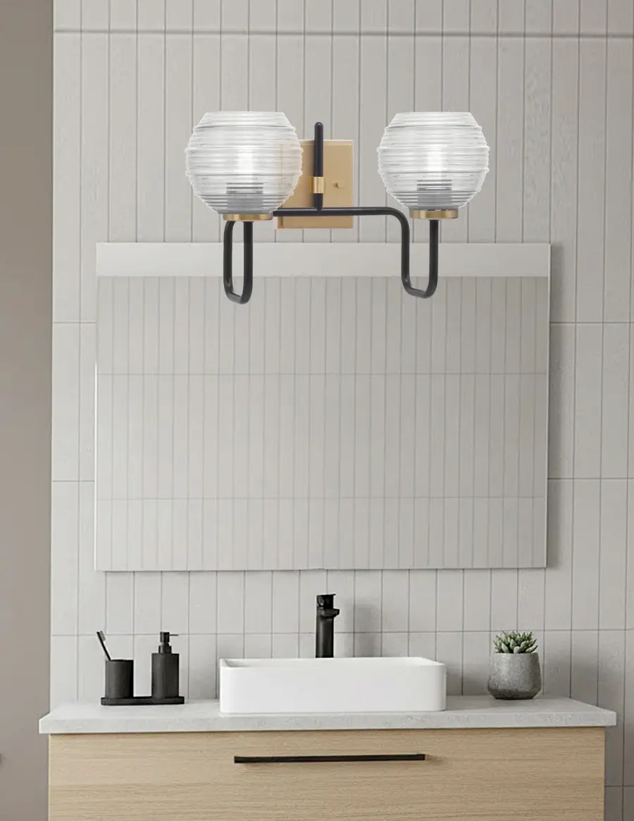 Sophisticated Two-Tone Bath Bar with Textured Glass Shades - Image 3