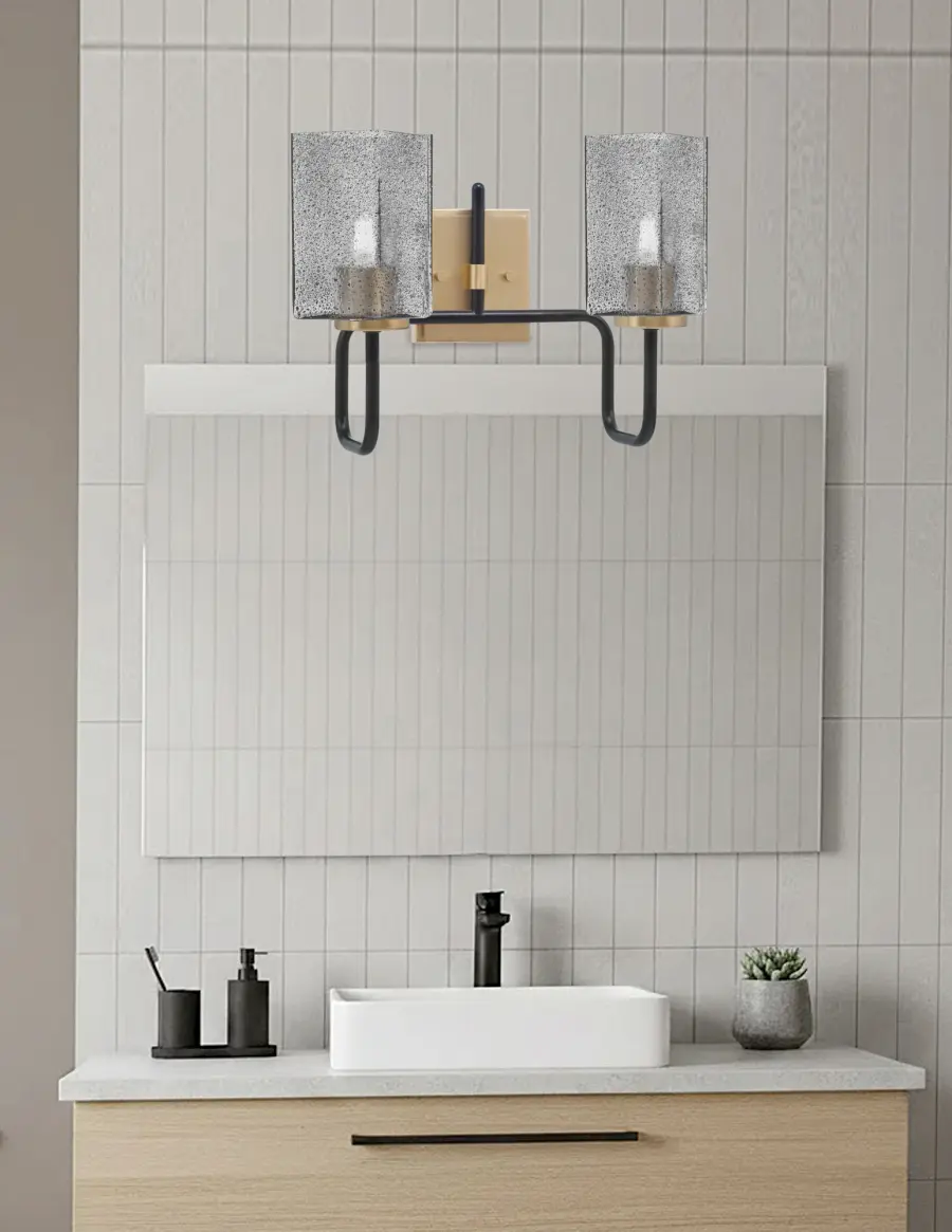Bold Two-Tone Bath Bar with Textured Glass Creates Dramatic Lighting - Image 3