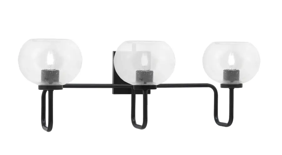 Sandia 3 Light Bath Bar in Matte Black with Clear Bubble Glass - Image 1