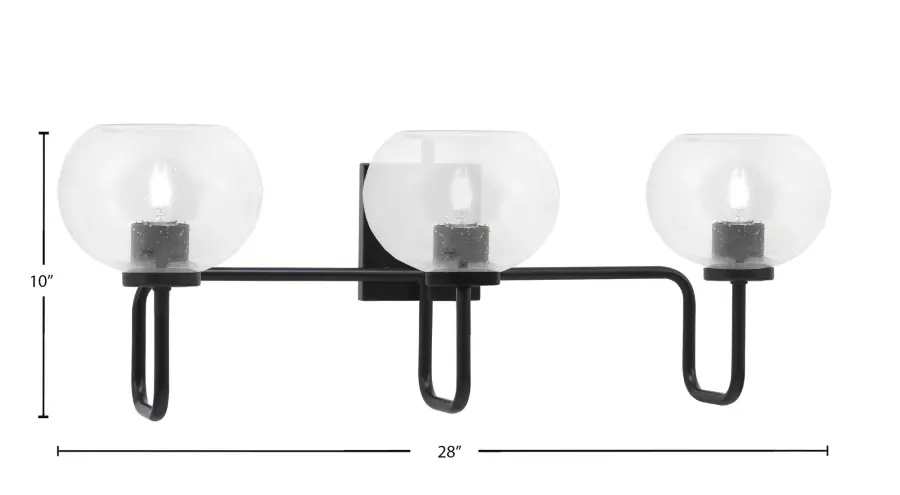Sandia 3 Light Bath Bar in Matte Black with Clear Bubble Glass - Image 2