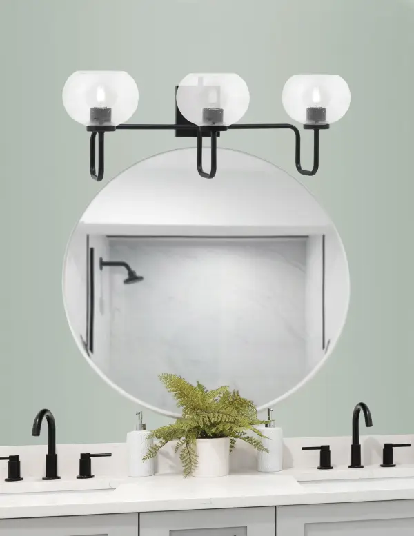 Sandia 3 Light Bath Bar in Matte Black with Clear Bubble Glass - Image 3